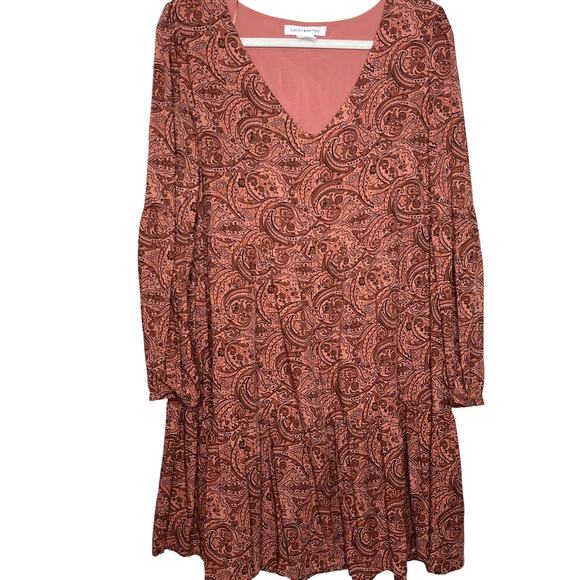 Lucky Brand Burgundy V Neck Paisley Print Swing Dress Small - Picture 1 of 7